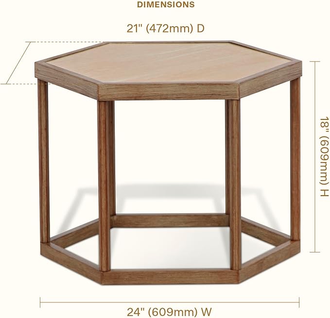 Honeycomb Indoor/Outdoor Omni Table: Weather, Rust, Heat, and Stain Resistant, Flexible Design to Stand Alone or be Combined, Stylish Yet Sturdy, Woodgrain Tile Top, Steel Frame with Oak Finish