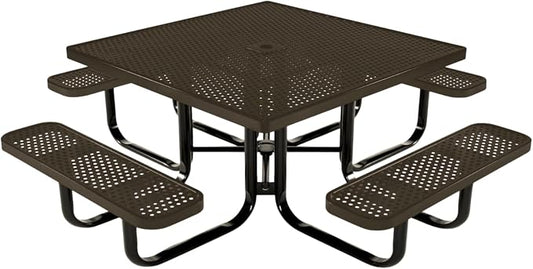 COATEDOUTDOORFURNITURE Heavy-Duty Portable Outdoor Kids Table with Umbrella Hole, Punched Steel Kids Picnic Table, Commercial-Grade, Made in America (46 in, Square, Childrens, Textured Brown)