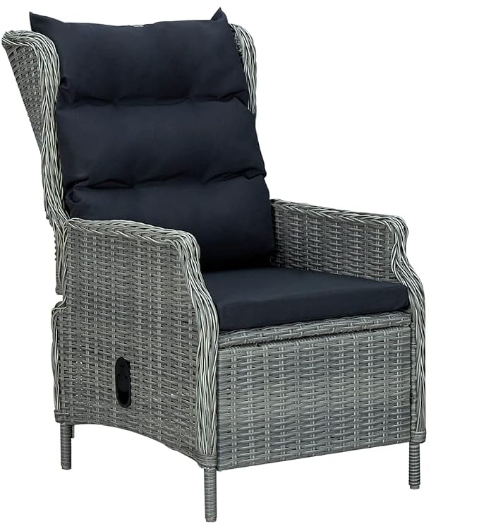 7 Piece Patio Dining Set with Light Gray Poly Rattan, Tempered Glass Table, and Adjustable Chairs for Garden