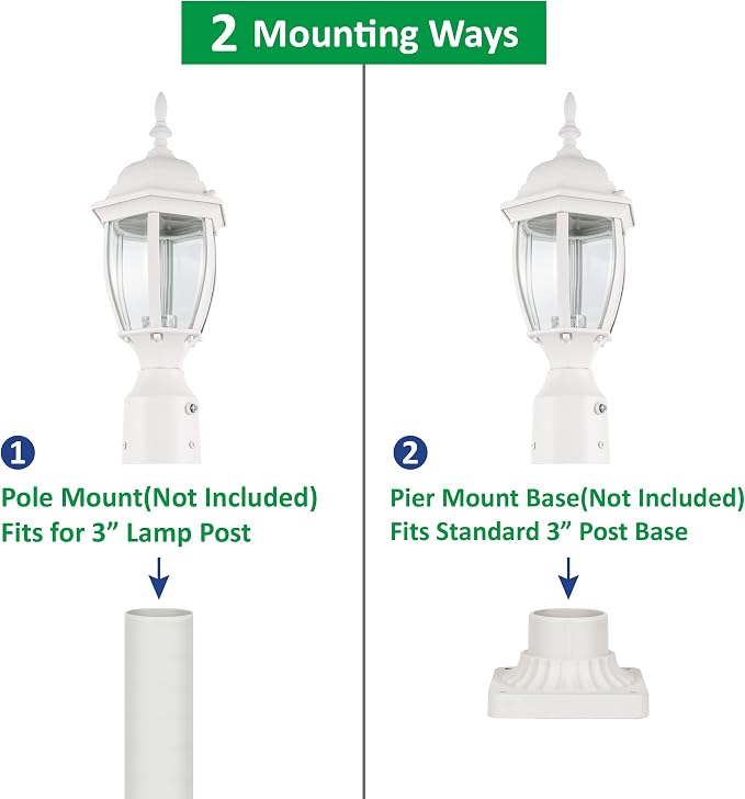 Outdoor Post Light Dusk to Dawn, Rustproof Aluminum, White | Exterior Lamp Post Light Fixture for Garden, Yard, Pathway, Waterproof, Glass, E26 Base, Max 60W