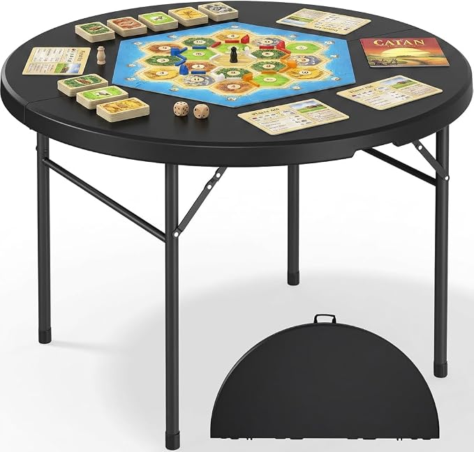 YITAHOME Heavy Duty Folding Table 48", Black Round Plastic Outdoor Table, Portable Round Foldable Table for Patio Banquet Camping Picnic Party Dining