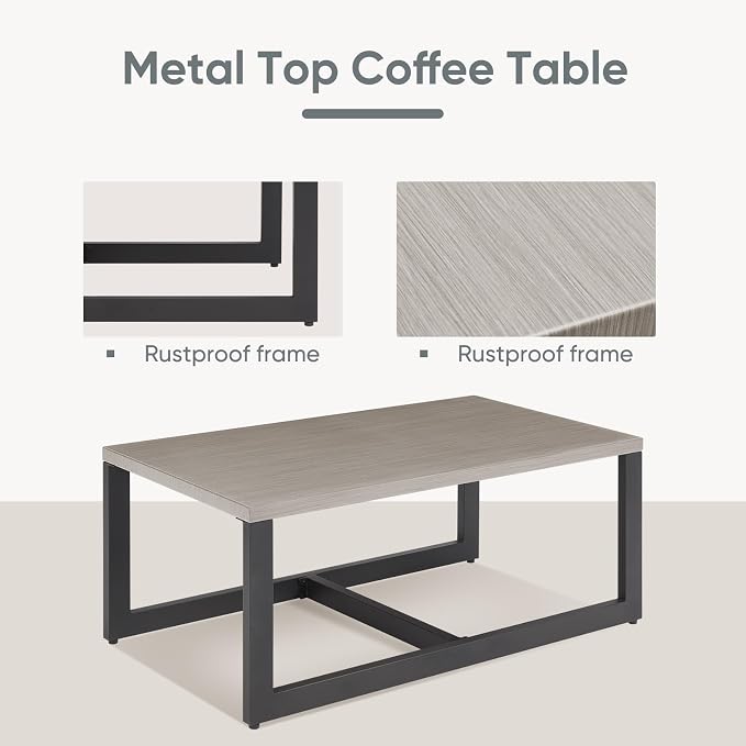 Belord Outdoor Coffee Table for Patio: Metal Heat Transfer Top Patio Coffee Table with Storage, Anti-Rust Frame Rectangular Modern Outdoor Table Furniture (48" W, Grey)