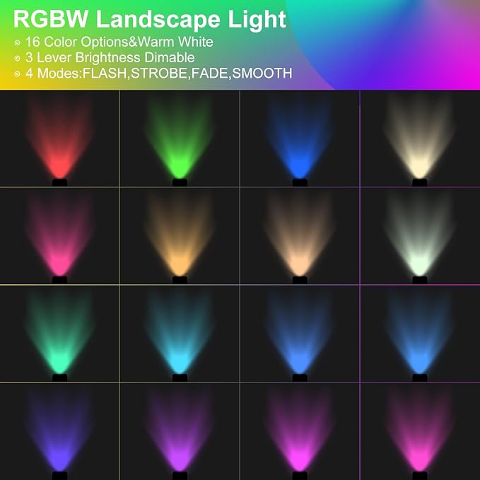 RGB Outdoor Spotlight 10W LED Color Changing Landscape Lights with Remote Control 12V~24V Landscape Lighting Waterproof Spot Lights Outdoor for Yard Garden Patio Lawn Halloween Decorative, 10Pack