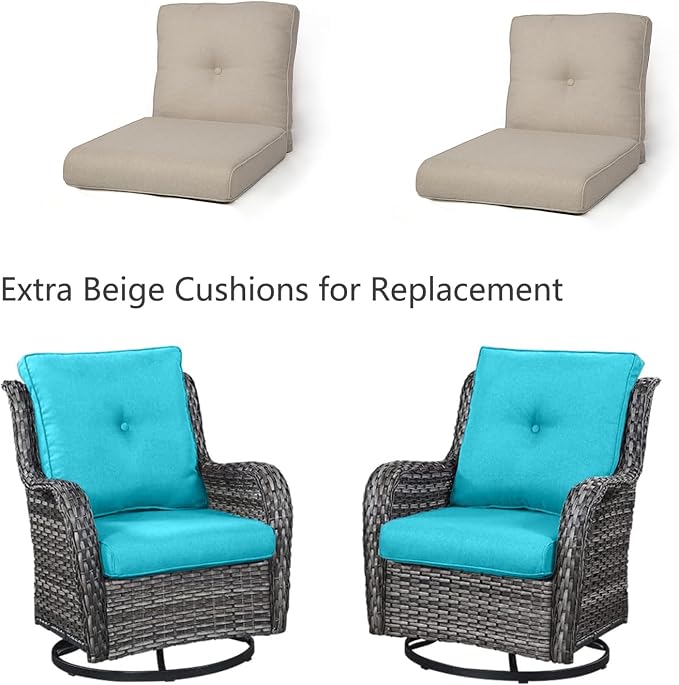 HUMMUH Outdoor Swivel Rocker Wicker Patio Chairs Set of 2, Rattan Rocking Chair Furniture Set(Grey,Blue)