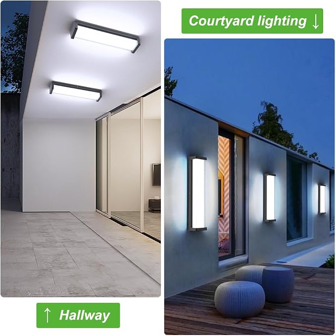 10%-100% Dimming LED Modern Outdoor Wall Light, 23.6in 6000K Dimmable Porch & Patio Wall Light Fixture,Black Aluminum&Dual PC Wall Lights Suitable for Garage Living Room Courtyard House(6000K)