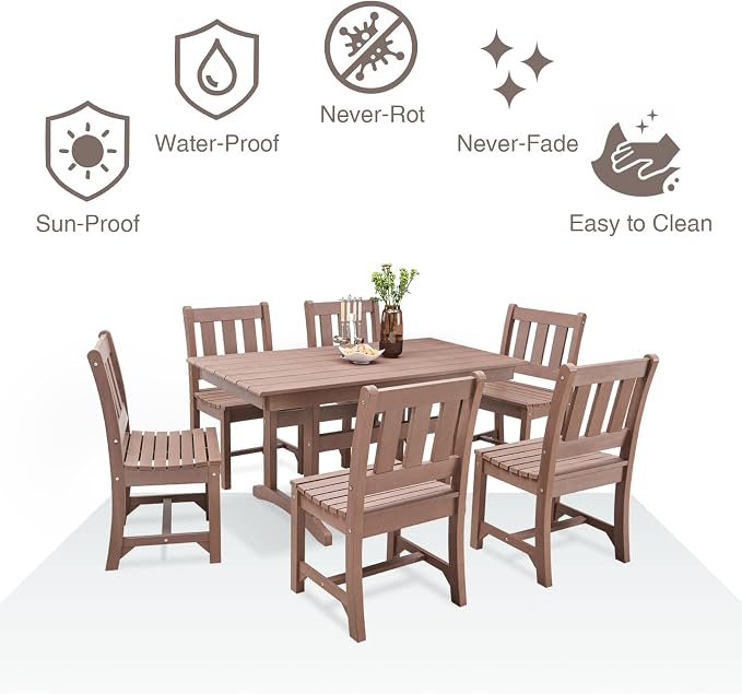 Psilvam Patio Dining Chairs, Poly Lumber Outdoor Patio Chair, Weather Resistant Patio Chair that Never Rust, Suitable for Garden & Backyard, Net Weight 28 LBs (21" D x 18" W x38 1/2" H, Brown)