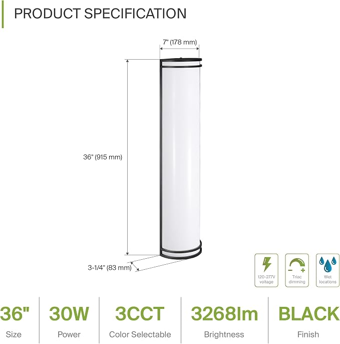 ASD 36 Inch LED Outdoor Sconce Lights - 30W 120-277V 3000K 4000K 5000K Black Exterior Lighting Fixtures, Dimmable Exterior Lights for House, Modern Patio Wall Light Fixture ETL 2 Pack