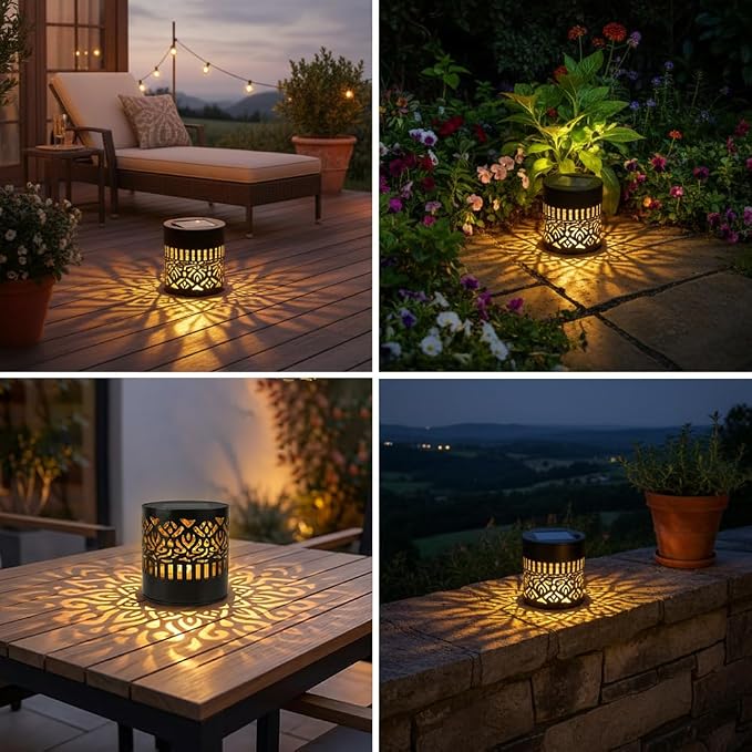 Decorative Solar Mandala Lights, Metal Solar Powered Outdoor Wall Lights Solar Powered Deck Step Stair Light, Waterproof Mandalas Fence Light for Garden Yard Backyard Post Patio Decor (4, Mandala)