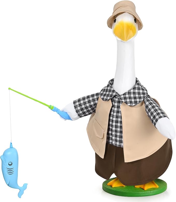 JcHrmers Fishing Porch Goose Outfits Fisherman Lawn Goose Clothes Fit 23" High Cement or Plastic Goose Statue for Outdoor Garden Yard Patio Decor