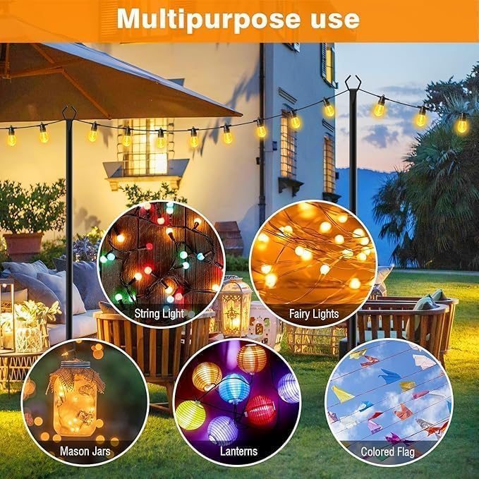 LETIANPAI 10 Pack String Light Poles,10 Ft Metal Poles with Fork for Outdoor String Lights,Outdoor Light Poles with Fork,Poles/Post/Stand for Outside