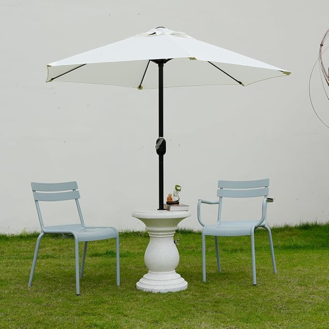 Patio Umbrella Side Table, Heavy Duty Outdoor Umbrella Stand, Umbrella Holder for Garden Backyard Lawn Poolside Deck, White