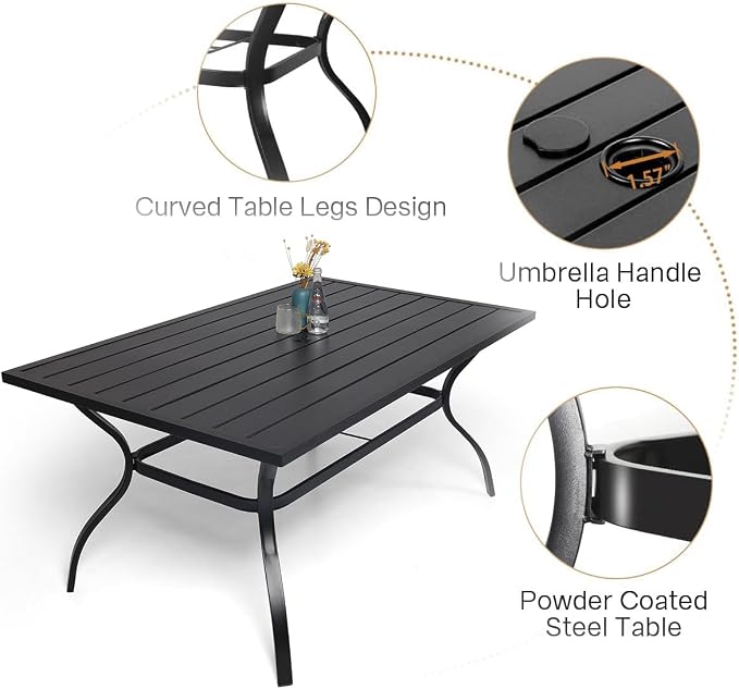 Anmutig 7-Piece Outdoor Patio Dining Set for 6 Patio Dining Swivel Chairs Textilene & 1 Rectangle Outdoor Dining Table with 1.57" Umbrella Hole for Backyard Bistro Garden Brown