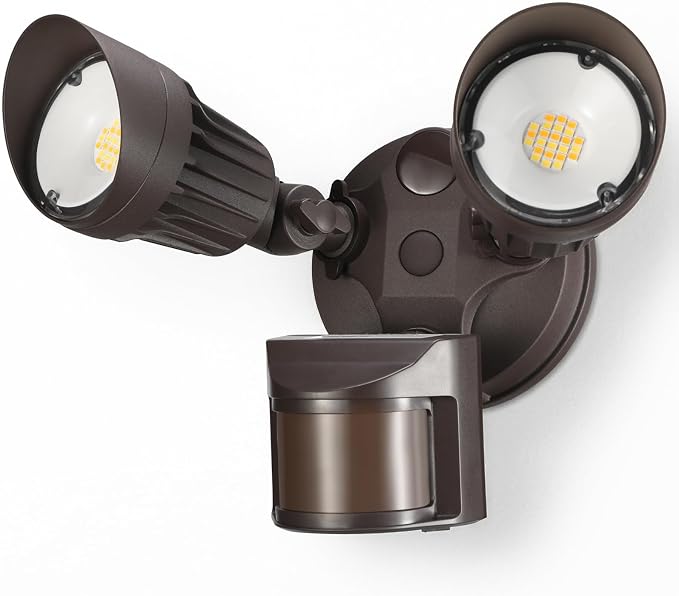 LEONLITE 3CCT Motion Sensor Security Lights Dusk to Dawn IP65 Bronze | LED Motion Detector Flood Light Outdoor, 3000K4000K5000K Selectable, ETL Listed, Adjustable Heads, Aluminum, Waterproof