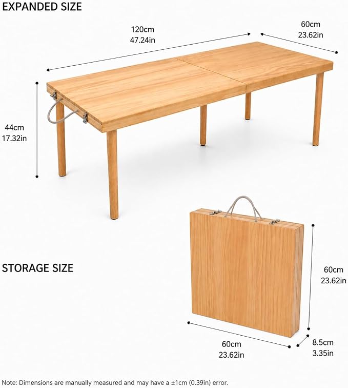 Folding Wooden Picnic Table, All-in-One Storage Box Design Portable Solid Wood Low Profile Table for Indoor Home, Outdoor Camping, Beach and Patio