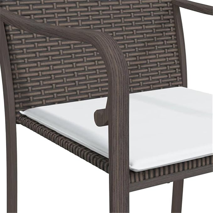 Afuera Living 3-Piece Contemporary Garden Dining Set, 31.5 in Square Table, PE Rattan/Steel/Tempered Glass, Brown/Black/Cream White Finish, Cushioned Chairs, Compact Design for Patio, Balcony,