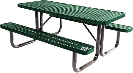 COATEDOUTDOORFURNITURE Heavy-Duty Portable Outdoor Picnic Table, Thermoplastic Coated Expanded Metal Commercial-Grade Patio Dining Furniture Made in America (6ft Rectangular, Textured Green)