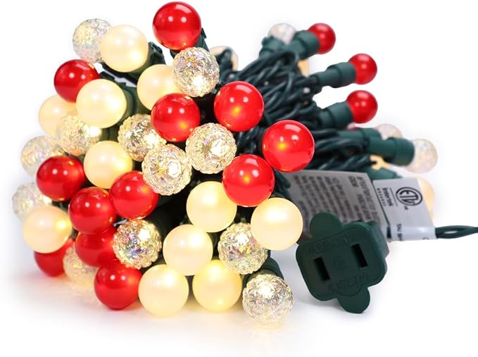 Red and White Christmas Lights Outdoor G15 Pearlized Glass 70 LED 19FT Mini Globe String Lights for Christmas Tree Indoor Outdoor Decor,ETL Certified