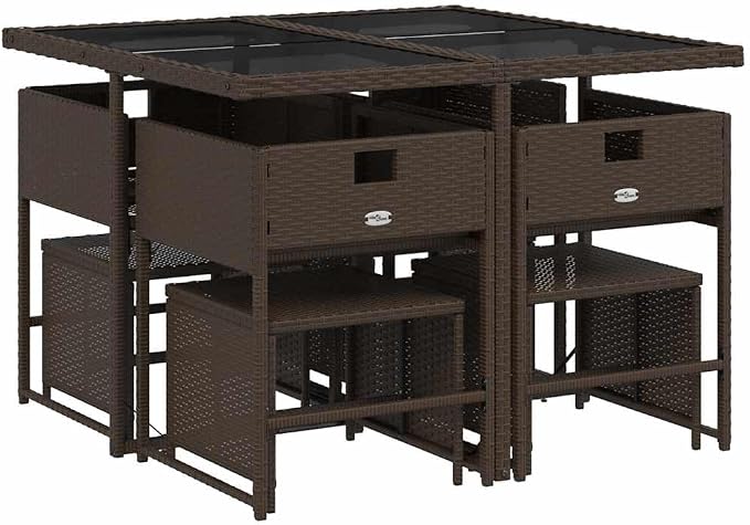 8-Piece Garden Dining Set, Patio Furniture with Chairs and Stools, Weather-Resistant Poly Rattan Outdoor Seating with Cushions for Backyard, Terrace, Brown
