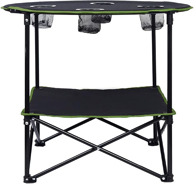 LEADALLWAY Camping Tables that Fold Up Lightweight Outdoor Table | Portable, with 4 Cup Holders and Carrying Bags for Outdoor Picnic,Barbecue,Travel,Fishing(Black+Army Green)