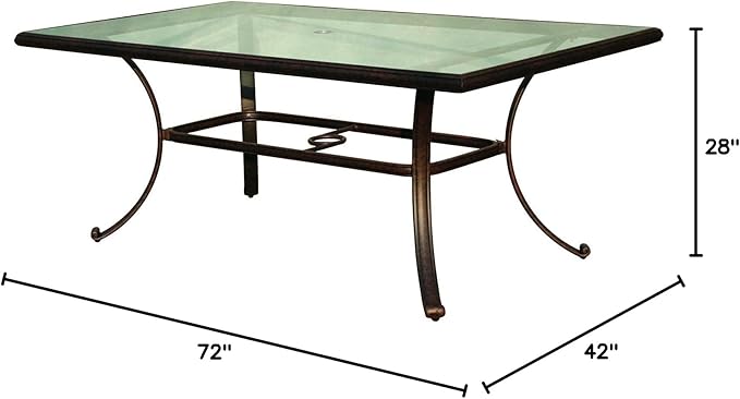 Darlee 42" x 72" Patio Dining Table with Glass Top in Antique Bronze