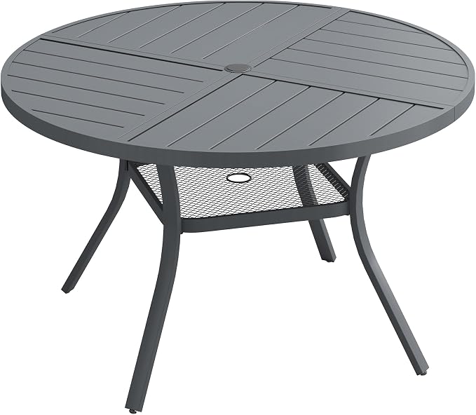 VICLLAX 40.6" Round Outdoor Table, Patio Dining Table for 4 with Umbrella Hole for Garden Lawn Deck Backyard, Dark Grey