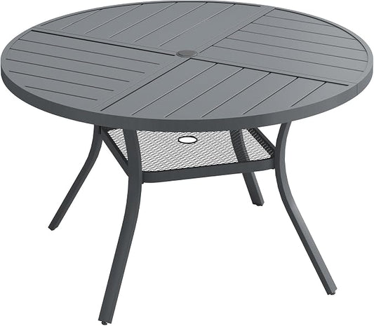 VICLLAX 40.6" Round Outdoor Table, Patio Dining Table for 4 with Umbrella Hole for Garden Lawn Deck Backyard, Dark Grey