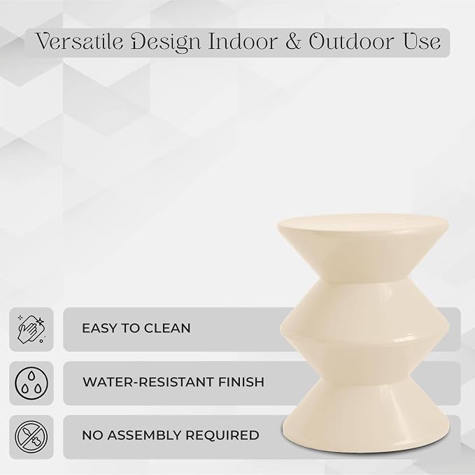 LeisureMod Aura Collection Modern Round Side Table - Ivory ABS Plastic Double-Hourglass Pedestal - No Assembly Weatherproof Accent Furniture for Living Room, Patio & Outdoor Decor