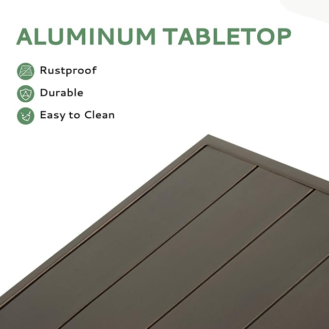 6-Person Outdoor Dining Table, Aluminum Rectangle Outdoor Dining Table with 2.2" Umbrella Hole, Rustproof Aluminum Patio Dining Table for 6, All-Weather for Garden Yard Poolside, Dark Brown