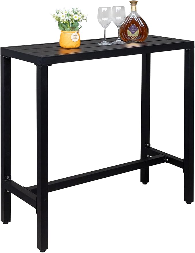 Outdoor Bar Table Narrow Counter Height Dining Table with Adjustable Feet Pub Table for Garden Patio Backyard Poolside Black Outdoor Bar Table, 40" Black Patio Bar Height Counter Table Console Table