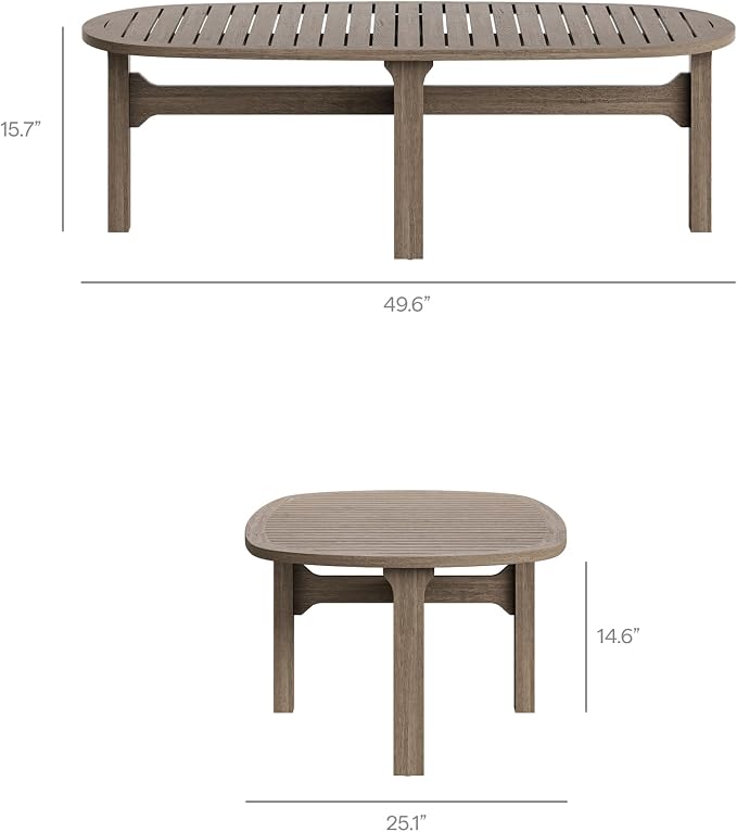 Modway Saratoga 4-Piece Teak Wood Outdoor Furniture Set in Weathered Gray Pebble - Patio Conversation Set with Sofa, 2 Armchairs, and Coffee Table