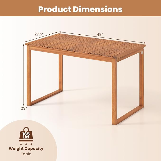 HAPPYGRILL Outdoor Acacia Wood Dining Table for 4-6, Rectangular Patio Table with Slatted Tabletop, Outside Rectangle Table for Garden, Balcony, Deck and Backyard