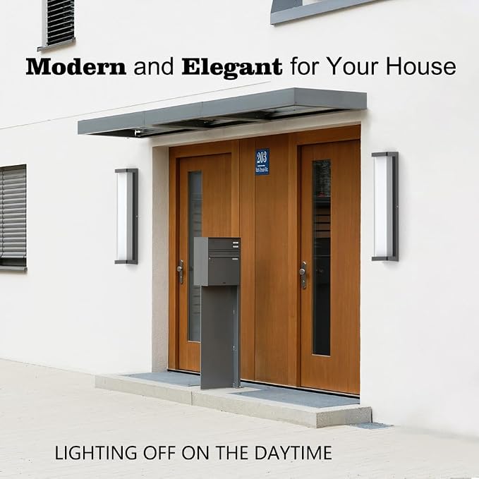 10%-100% Dimming LED Modern Outdoor Wall Light, 23.6in 6000K Dimmable Porch & Patio Wall Light Fixture,Black Aluminum&Dual PC Wall Lights Suitable for Garage Living Room Courtyard House(6000K)