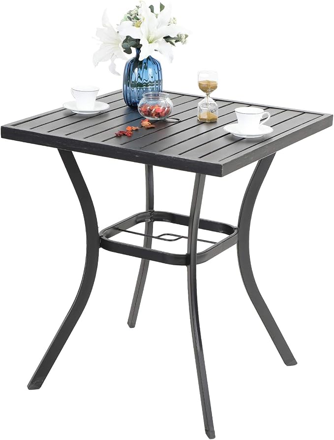 PHI VILLA Outdoor Patio 31" Square Height Bar Table with Umbrella Hole, 36" Height Coating Old Craft for Garden
