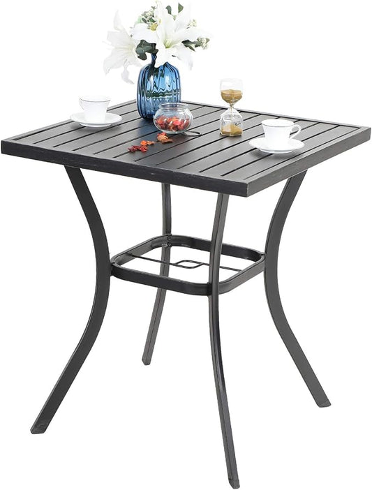 PHI VILLA Outdoor Patio 31" Square Height Bar Table with Umbrella Hole, 36" Height Coating Old Craft for Garden