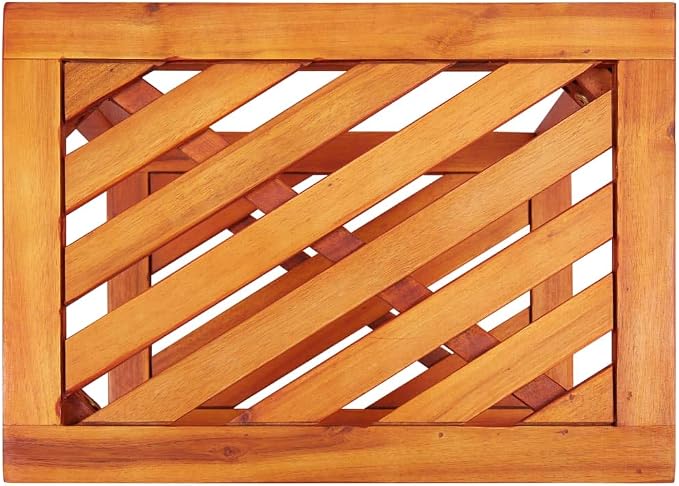 Solid Acacia Wood Side Table 17.7x13x17.7 Inches, Weather Proof Outdoor End Table with Two Shelves, Classic Diagonal Pattern for Indoor or Outdoor Living Space