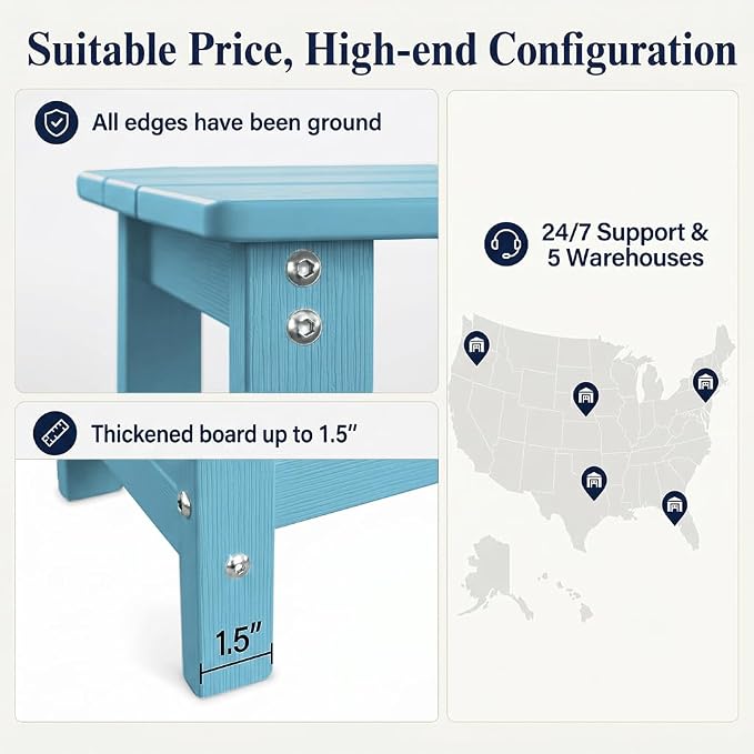 MXIMU Outdoor Side Table for Patio: Heavy-Duty Sturdy Warp Resistant Adirondack Table - Wood Grain Finish Outdoor End Tables - Easy Assembly & Low Maintenance Patio Side Table Blue