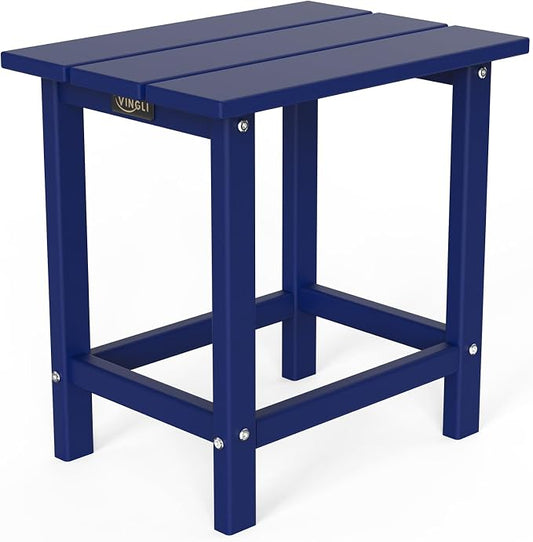 VINGLI Outdoor Patio Side Table, Plastic Waterproof HDPE Adirondack Coffee End Tables, All Weather for Patio, Backyard, Pool, Indoor Use (Navy Blue)