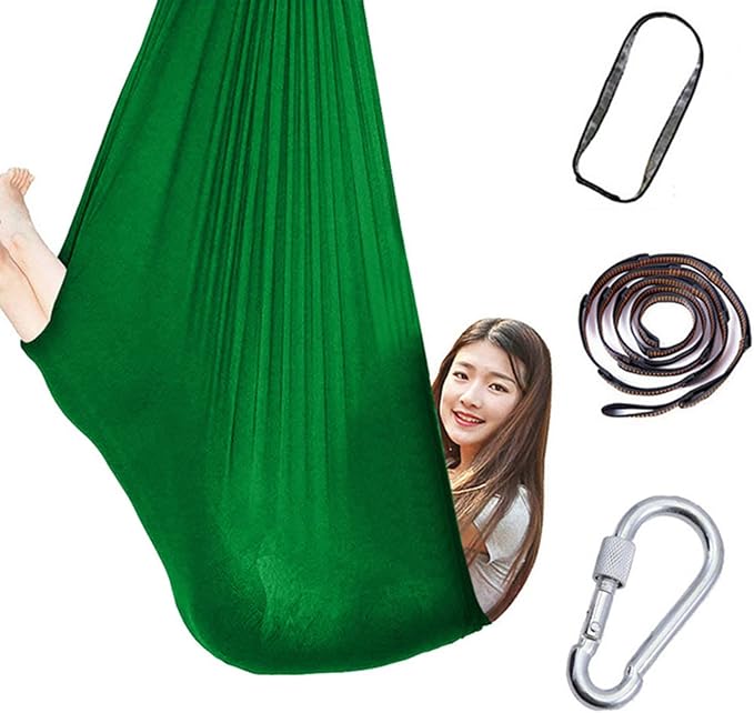 360° Rotating Elastic Aerial Yoga Hammock Outdoor Indoor Swings Aerial Yoga Sensory Therapy Cuddle Swing Soft Elastic Parcel Steady Seat Swing (Color : Green, Size : 100x280cm)