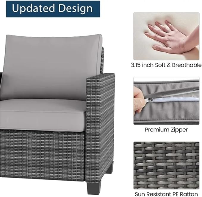 5-Piece Outdoor Patio Furniture Sets PE Rattan Furniture Sectional Sofa Set with Storage Table Patio Conversation Sets for Garden Backyard Lounge