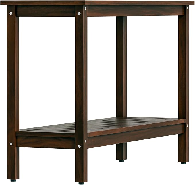 Wooden Console Table, 48in 2-Shelf Solid Wood Patio Side Table, Indoor Outdoor Buffet Bar Organizer with Foot Sliders (Espresso)