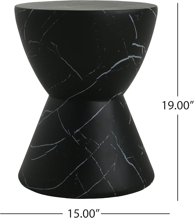 Outdoor Side Table Faux Marble End Table Faux Stone Side Tables Travertine Small Coffee Tables for Indoor Outdoor, Garden Stool Plant Stand for Porch, Backyard Patio, 15"*19" Black