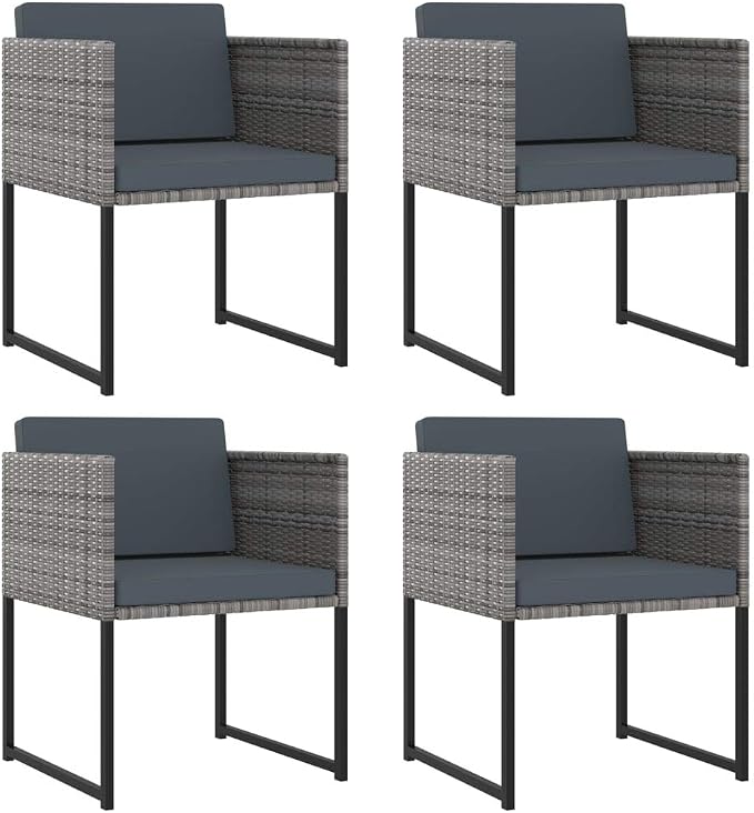 9-Piece Patio Dining Set, 8-Person Gray PE Rattan Outdoor Sectional Furniture with Tempered Glass Table, 4 Chairs, 4 Stools, and Anthracite Thick Cushions for Backyard, Garden and Porch