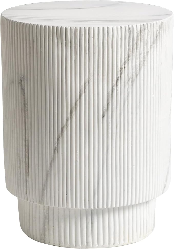 LeisureMod Eden Modern Side End Table – Indoor and Outdoor Accent Table for Living Room, Bedroom, Patio, Balcony, Porch, Garden, Small Spaces in White Marble