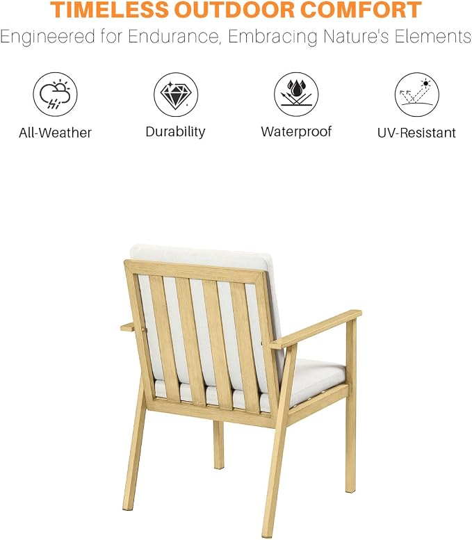 Never-Rust Outdoor Patio Dining Chairs, 2 Pieces Outdoor Aluminum Dining Chairs with Thickened Cushions, Patio Dining Furniture Chairs Set for Garden, Decks, Porch, Pool, Maple Wood