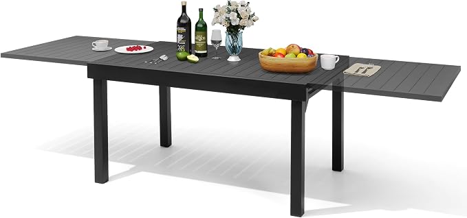 53"-106" Extendable Outdoor Dining Table Black Aluminum Expandable Patio Dining Table for 6-10 People All-Weather Extending Dining Table for Backyard Lawn Garden(Only Table)