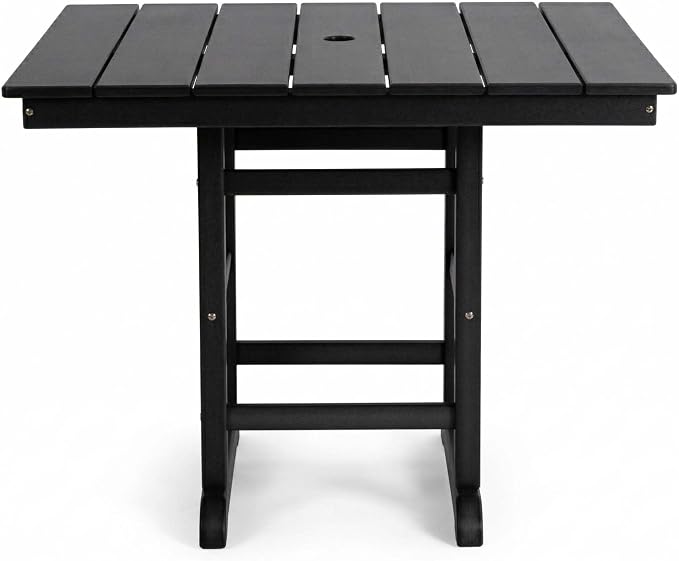 WILLIAMSPACE 37.8" Outdoor Patio Dining Set with 2 Armchairs, All Weather HDPE Square Dining Table with Umbrella Hole, Patio 3-Piece Bistro Set for Backyard, Balcony, Lawn, Kitchen (Black)