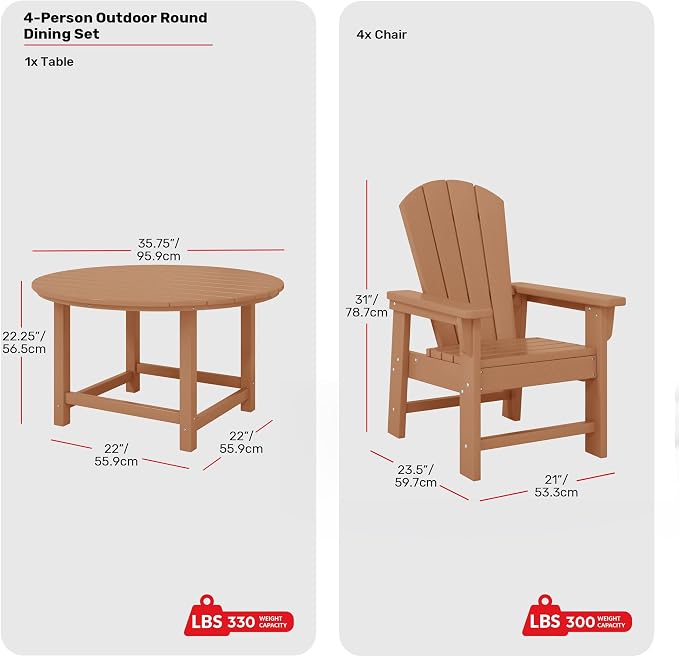 Costaelm Paradise Kids 5-Piece HDPE Outdoor Patio Round Dining Table and Chairs Set, Teak