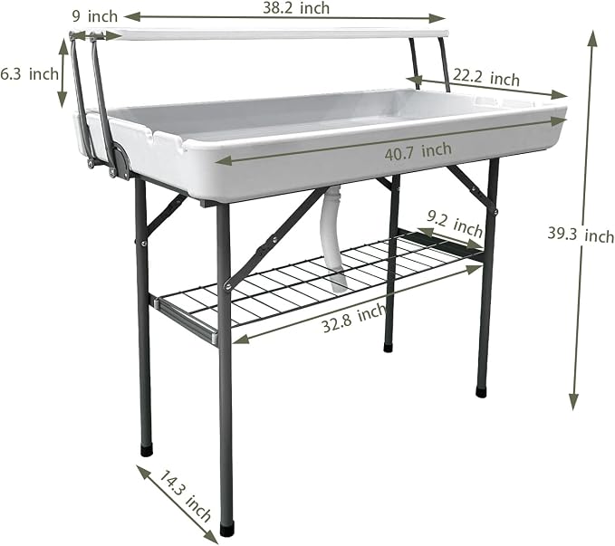 2 Tiers Portable Folding ice Cooler Table with Storage Rack & Drain Hose, Perfect Picnic Table for Camping, Beach, Backyard Parties, Weddings, Events, White