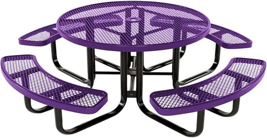 COATEDOUTDOORFURNITURE Heavy-Duty Portable Outdoor Kids Table with Umbrella Hole, Expanded Metal Kids Picnic Table, Commercial-Grade, Made in America (46 in, Round, Childrens, Textured Purple)