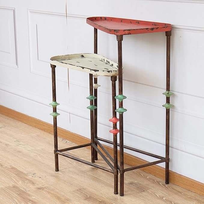 Rustic Farmhouse End Table,Distressed Patio Side Table Metal Outdoor Table for Garden,Balcony,Yard or Lawn (Table A)
